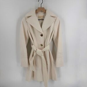 Michael Michael Kors Cream Belted Wool Blend Coat Size 0 Tailored Chic